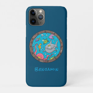 Capa Para iPhone 11 Pro Criaturas marinhas engraçadas desenhos submarinos