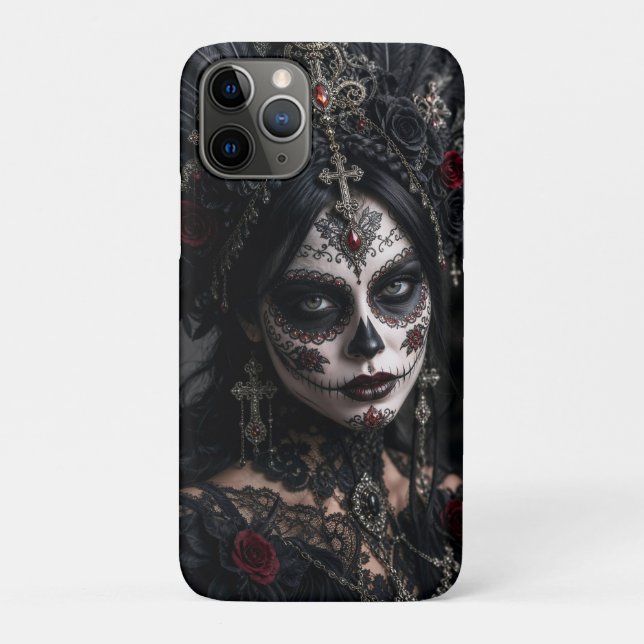 Capa Para iPhone 11 Pro Crimson Gótico Calavera – Rosa Negra (Verso)