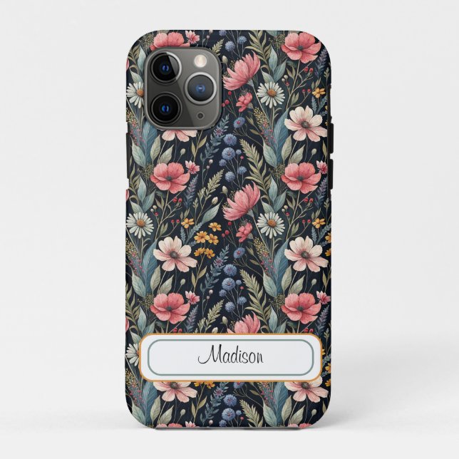 Capa Para iPhone 11 Pro Custom Wildflowers Botanical Inspiration Black (Verso)