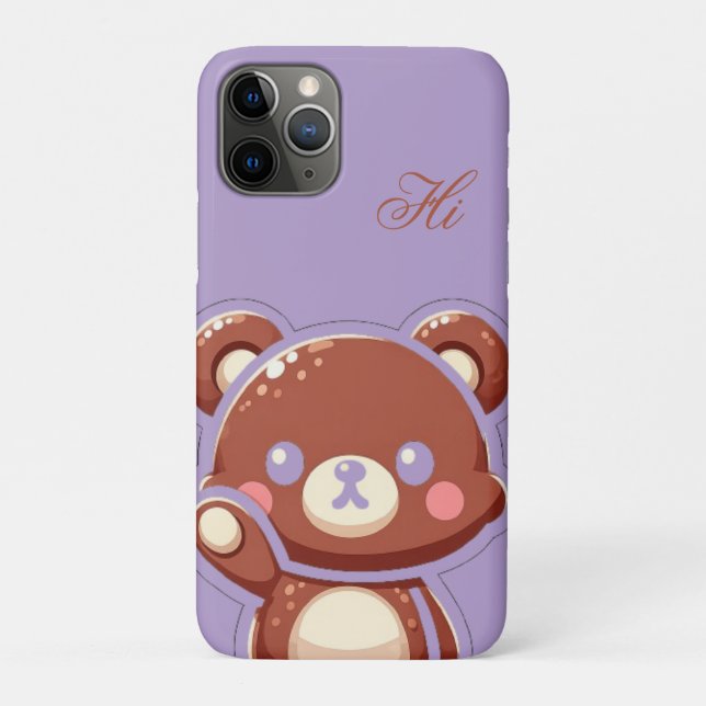 Capa Para iPhone 11 Pro Cute Bear iPhone Case – Purple Minimal Teddy Bear  (Verso)