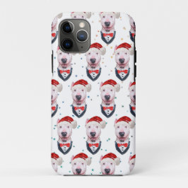 Capa Para iPhone 11 Pro Cute Bull Terrier Dog Christmas Pattern