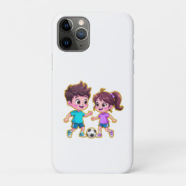 Capa Para iPhone 11 Pro Cute Cartoon Boy and Girl Playing Soccer Together 