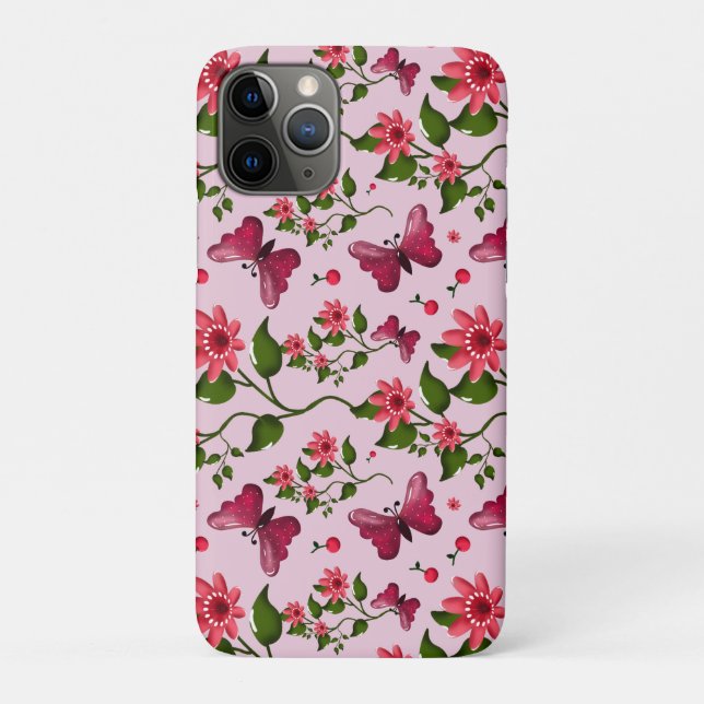 Capa Para iPhone 11 Pro Cute Cherry Butterfly Pattern, Glossy Kawaii Fruit (Verso)