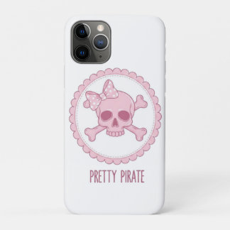 Capa Para iPhone 11 Pro Cute Crânio Rosa Pastel com Laço e Ossos Cruzados