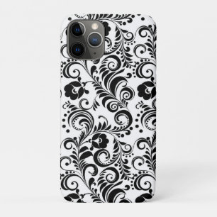 Capa Para iPhone 11 Pro Cute design de fundo floral preto e branco