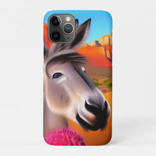 Capa Para iPhone 11 Pro Cute Donkey com cacto em flor