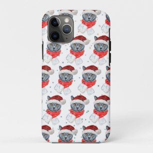 Capa Para iPhone 11 Pro Cute Grey Cat Watercolor with Scarf