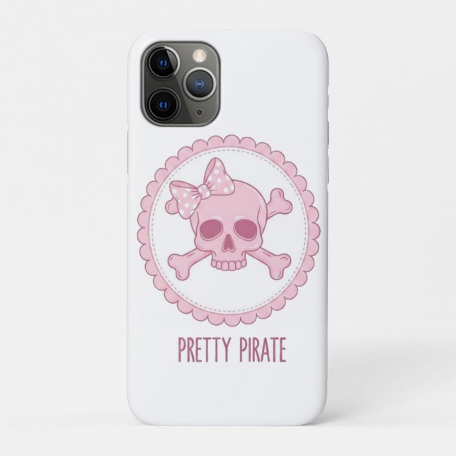 Capa Para iPhone 11 Pro Cute Pastel Pink Skull with Bow and Crossbones Des (Verso)