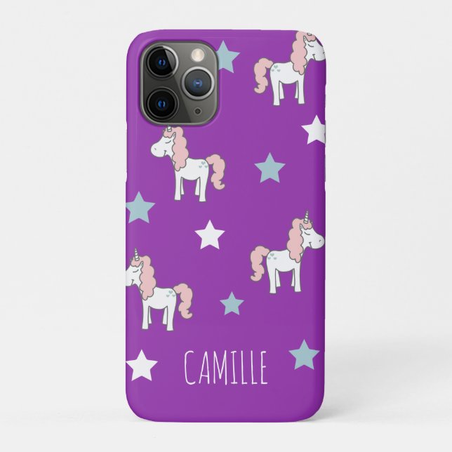 Capa Para iPhone 11 Pro Cute Pink Magical Unicorn Girls Purple (Verso)