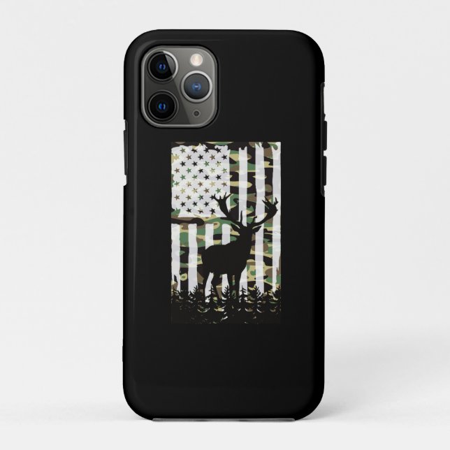 Capa Para iPhone 11 Pro Deer Elk Buck Caçando Camo USA Flag Camoflauge (Verso)