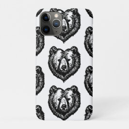 Capa Para iPhone 11 Pro Desenho a Tinta da Face de Urso Preto e Branco