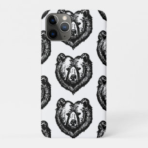 Capa Para iPhone 11 Pro Desenho a Tinta da Face de Urso Preto e Branco