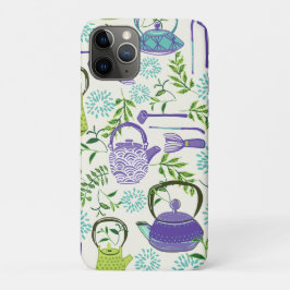 Capa Para iPhone 11 Pro Desenho de Bule de Chá Verde Japonês