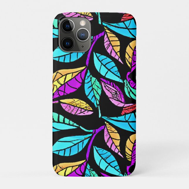 Capa Para iPhone 11 Pro Desenho de Folhas de Vidro Corado (Verso)