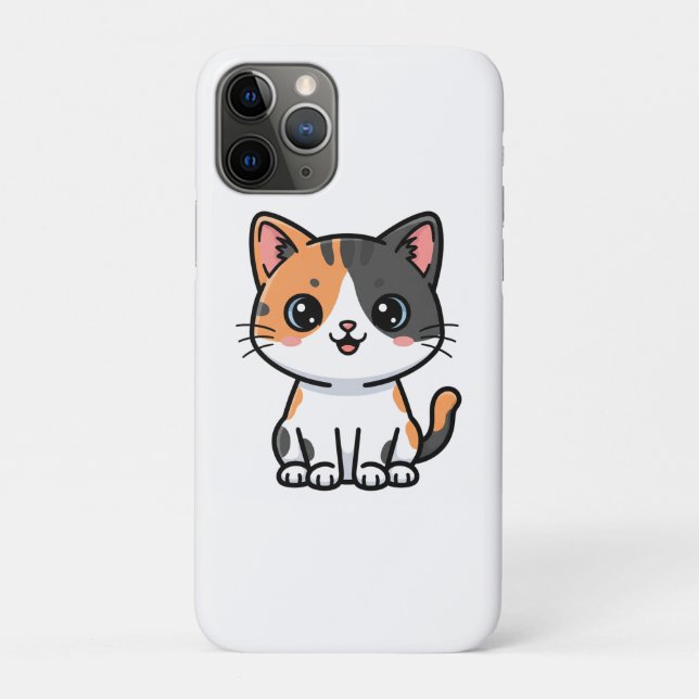 Capa Para iPhone 11 Pro Desenho de Gatinho Calico Fofo (Verso)
