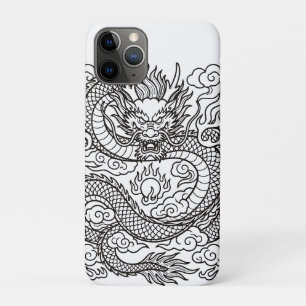 Capa Para iPhone 11 Pro Desenho de Mousepad Linha de Dragão Japonês