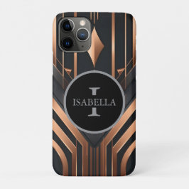 Capa Para iPhone 11 Pro Desenho de Nome em Círculo com Monograma Art Deco