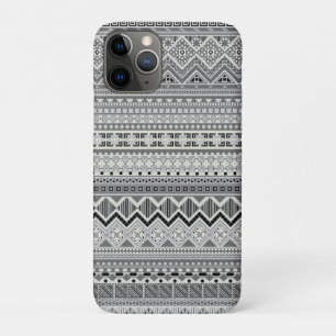 Capa Para iPhone 11 Pro desenho de padrões aztecas branco cinza