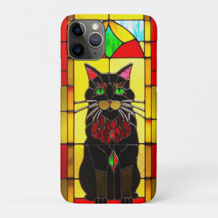 Capa Para iPhone 11 Pro Desenho de Vitral com Gato