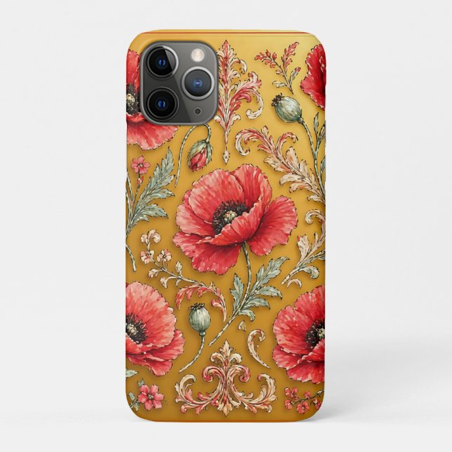 Capa Para iPhone 11 Pro Desenho dourado de papoula fleur (Verso)