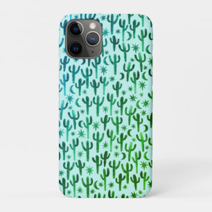 Capa Para iPhone 11 Pro Deserto Noturno Diversão Cactus Padrão Verde