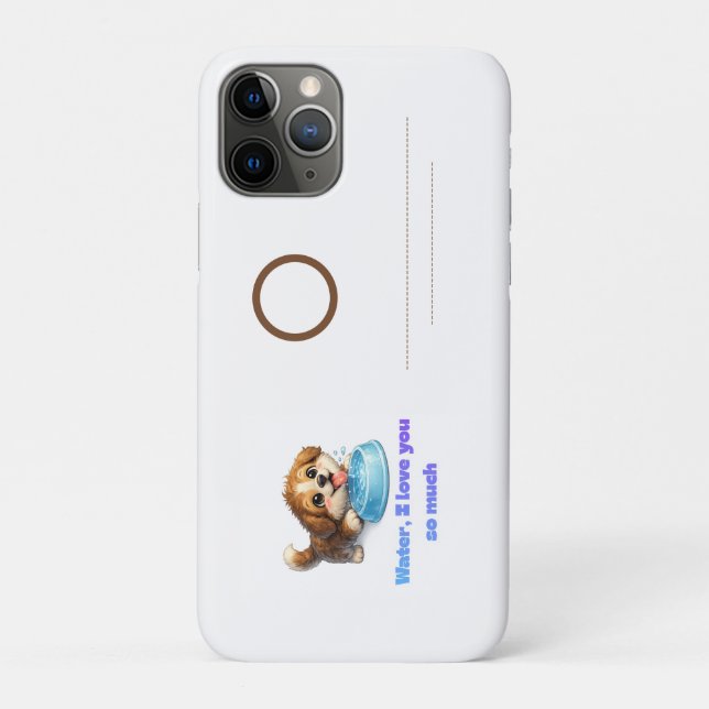 Capa Para iPhone 11 Pro Design de Hidratação de Cachorro Feliz (Verso)