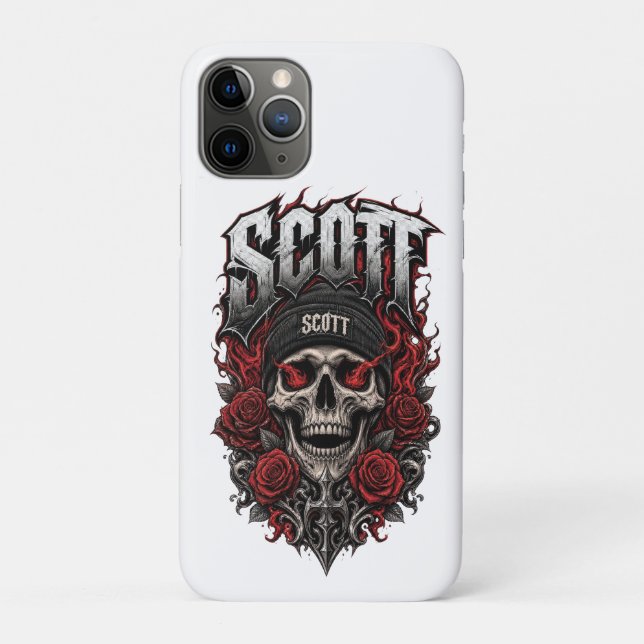 Capa Para iPhone 11 Pro Design de Nome Personalizado Scott Gothic Skull (Verso)