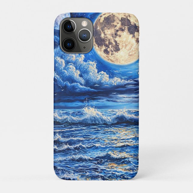 Capa Para iPhone 11 Pro Design Espacial Lunar Estético, Galáxia Azul Lua (Verso)