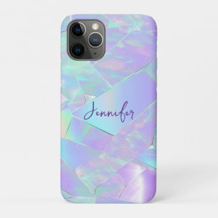 Capa Para iPhone 11 Pro Design Iridescente Azul e Roxo, Nome em Script