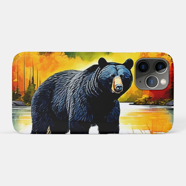 Capa Para iPhone 11 Pro Design Rio Urso Negro Outono (Verso (horizontal))