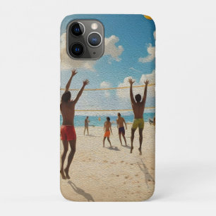 Capa Para iPhone 11 Pro Divertido Na Tinta Do Óleo De Voleibol Sun Beach,