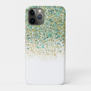 Capa Para iPhone 11 Pro Dourado Branco e Azul Turquesa com Brilho Glam Mod
