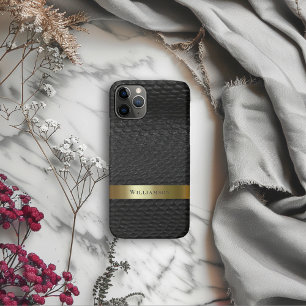 Capa Para iPhone 11 Pro Dourado de couro digital Black Snakkin