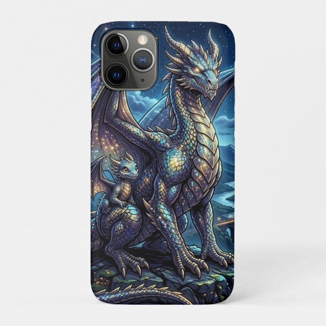 Capa Para iPhone 11 Pro Dragões Celestiais ao Luar e Castelo (Verso)