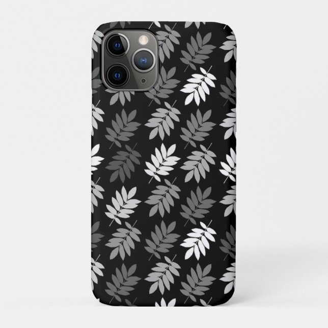 Capa Para iPhone 11 Pro Elder Leaf Pattern Black White Grey (Verso)