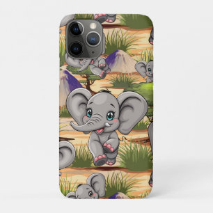 Capa Para iPhone 11 Pro Elefante Bebê Pulando Feliz em Savana Africana