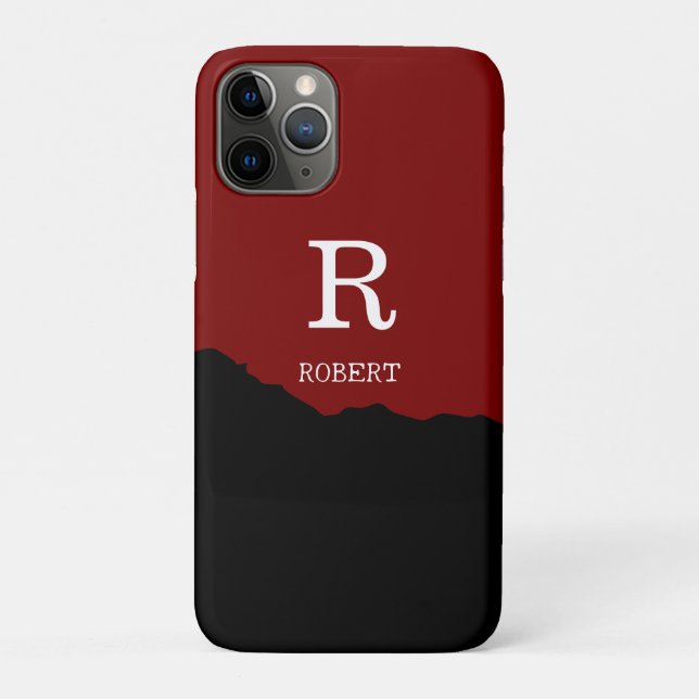 Capa Para iPhone 11 Pro Elegant Black & red custom initial name (Verso)