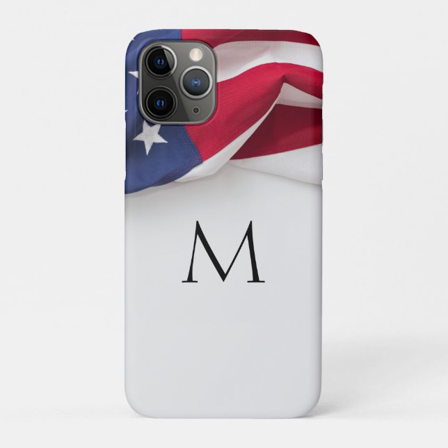 Capa Para iPhone 11 Pro Elegant Initial American Flag Monogram (Verso)