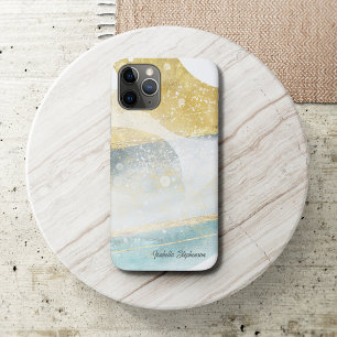 Capa Para iPhone 11 Pro Elegante Folha de Ouro Moderna e Abstrato em Azul