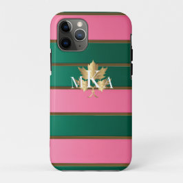Capa Para iPhone 11 Pro Elegante monograma rosa e verde