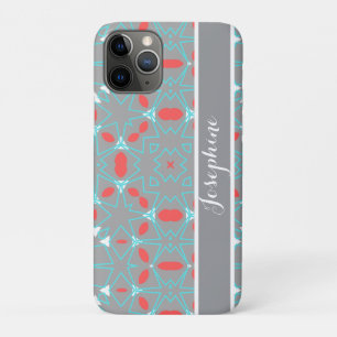 Capa Para iPhone 11 Pro Elegante Padrão Geométrico Coral Turquesa Cinza