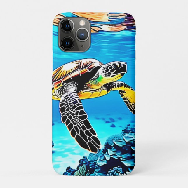 Capa Para iPhone 11 Pro Embraço do Oceano: Viagem da Tartaruga do Mar (Verso)