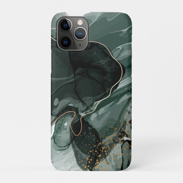 Capa Para iPhone 11 Pro Emerald Green e Dourado Marble, Fundo Marble (Verso)