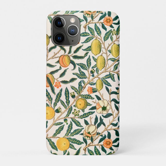 Capa Para iPhone 11 Pro Enfeite Branco de Romã de Fruta William Morris (Verso)