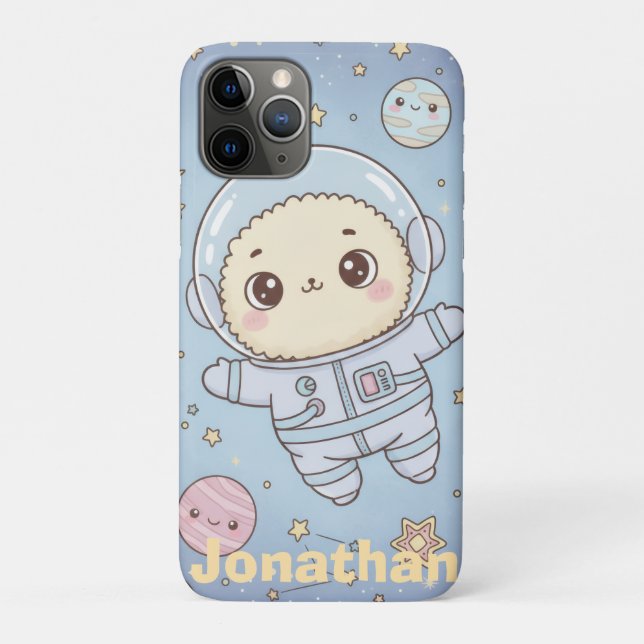 Capa Para iPhone 11 Pro Espaço Kawaii Fofo - Astronauta e Lua Sorridente (Verso)