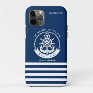 Capa Para iPhone 11 Pro Espírito Náutico Âncora,Roda, Azul Marinho