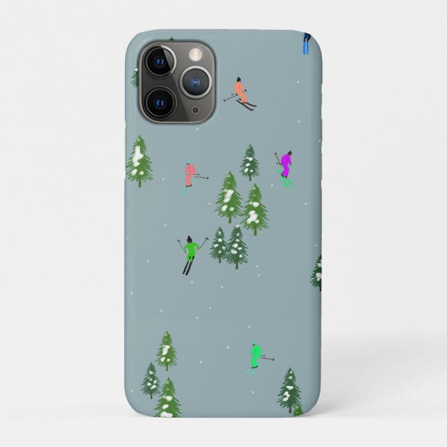 Capa Para iPhone 11 Pro Esqui Abrindo Natal Esquiando esquiadores azuis (Verso)