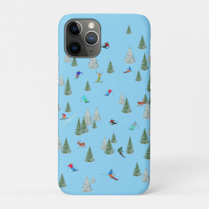 Capa Para iPhone 11 Pro Esquiadores Esqui Alpino Ilustração Azul Claro