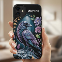 Capa Para iPhone 11 Pro Estilo Dark Academia Floral Corvo Gótico