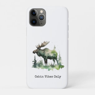 Capa Para iPhone 11 Pro Estilo de cabana de alce em aquarela estética
